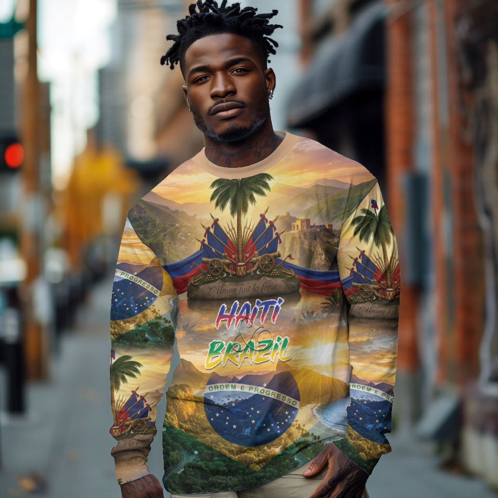 Personalized Brazil Haiti Long Sleeve Shirt Heritage Landscape