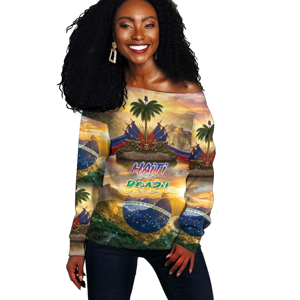 Personalized Brazil Haiti Off Shoulder Sweater Heritage Landscape