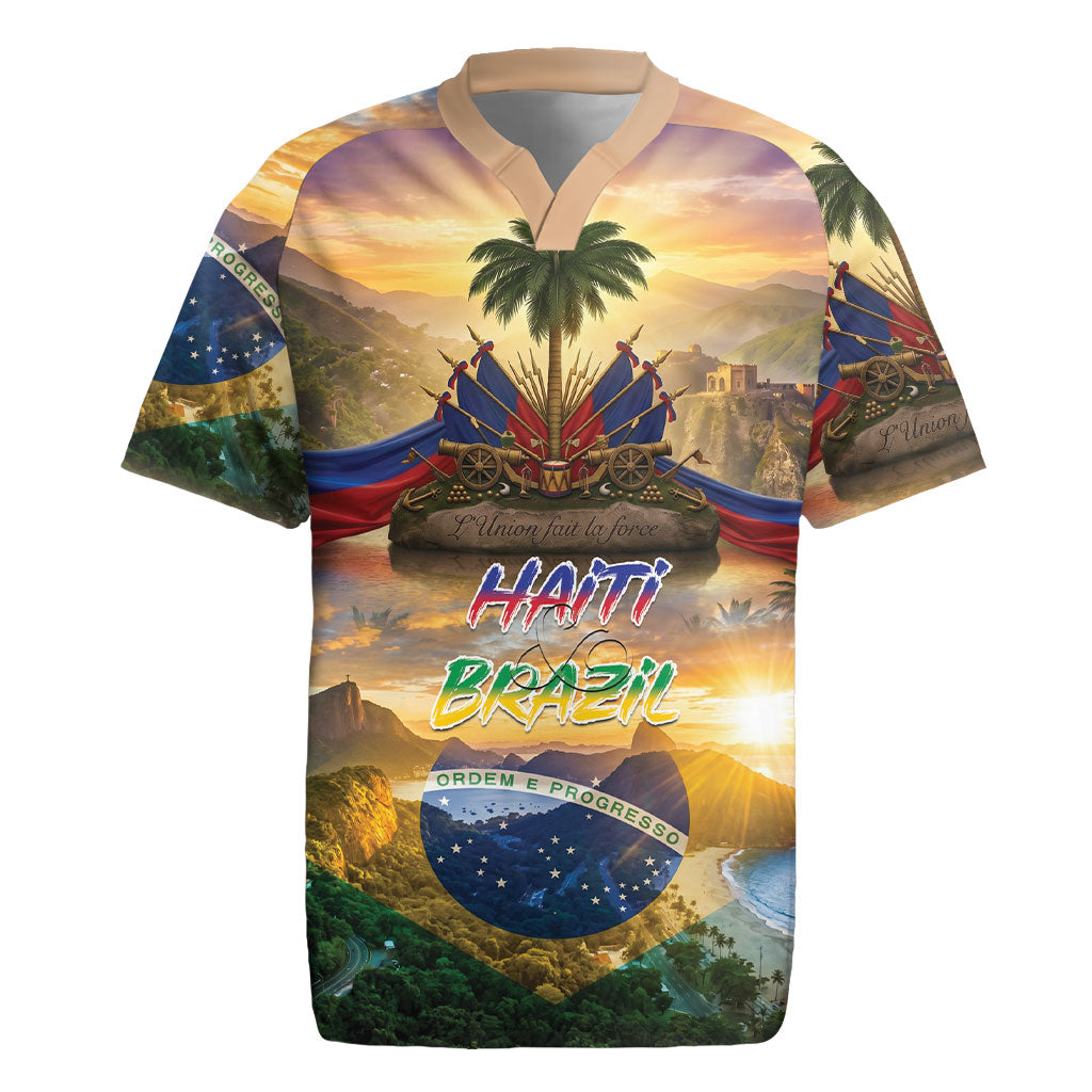 Personalized Brazil Haiti Rugby Jersey Heritage Landscape