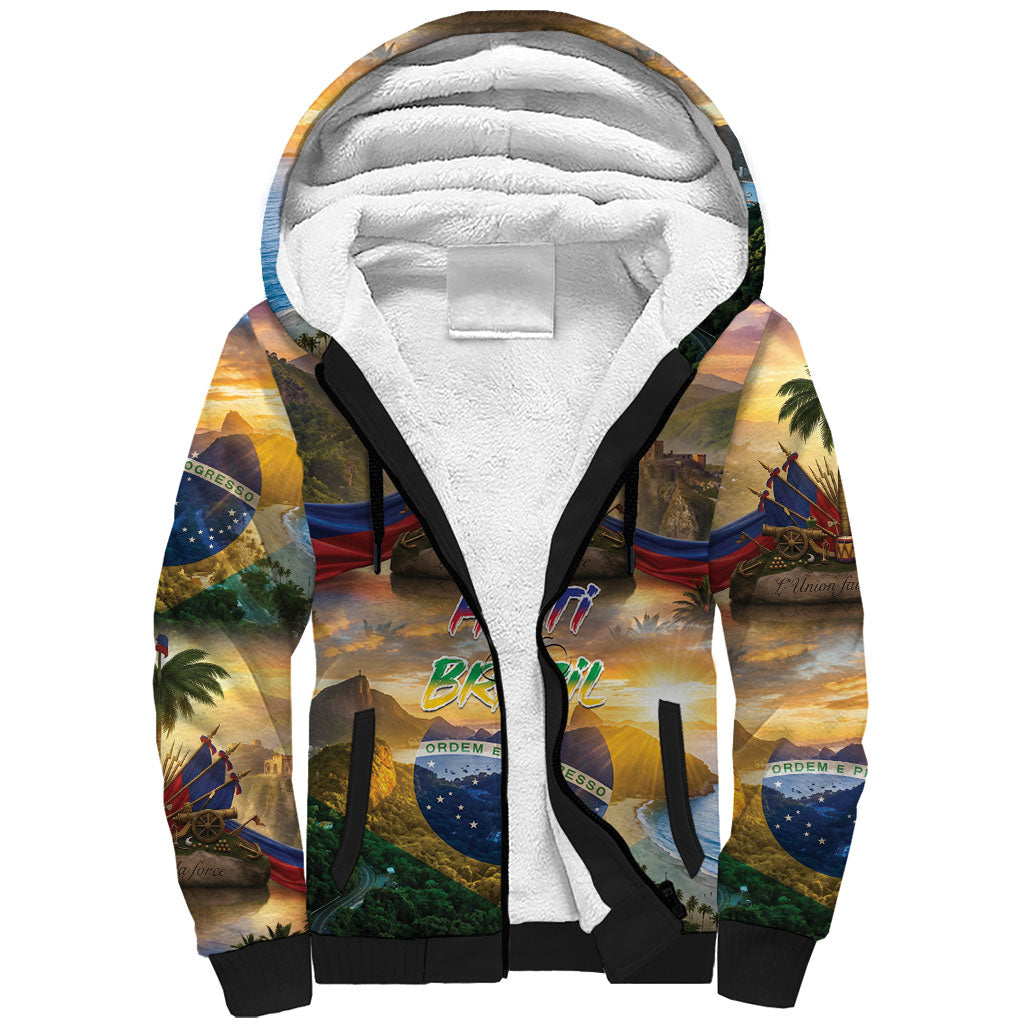 Personalized Brazil Haiti Sherpa Hoodie Heritage Landscape