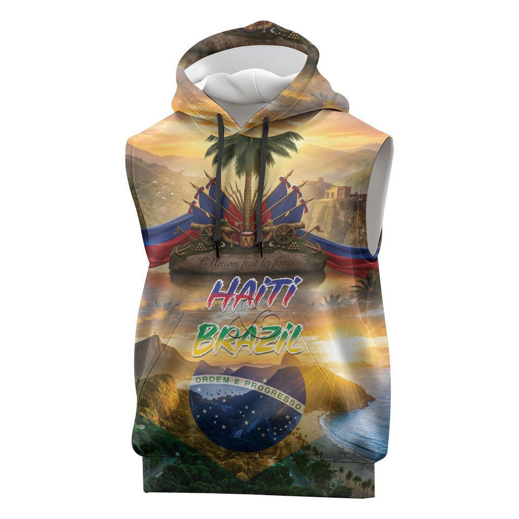 Personalized Brazil Haiti Sleeveless Hoodie Heritage Landscape