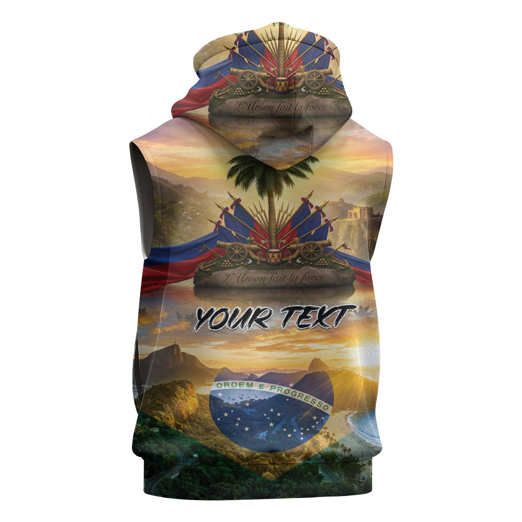 Personalized Brazil Haiti Sleeveless Hoodie Heritage Landscape