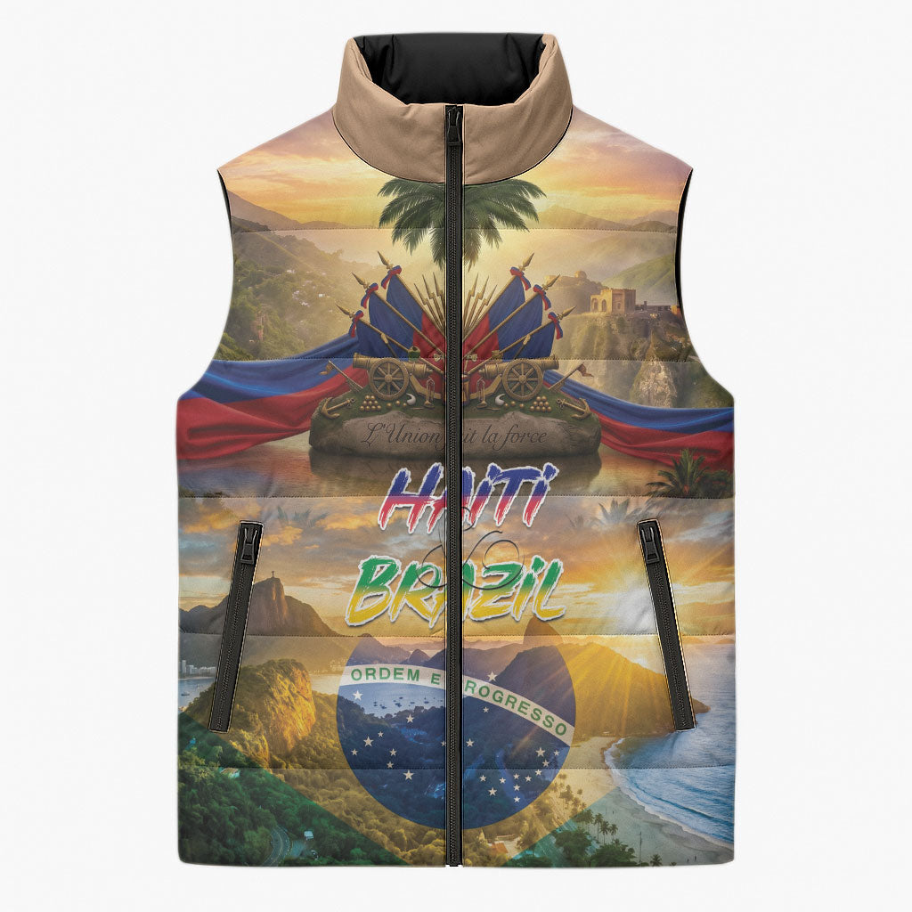 Personalized Brazil Haiti Sleeveless Puffer Jacket Heritage Landscape