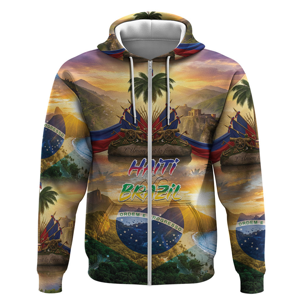 Personalized Brazil Haiti Zip Hoodie Heritage Landscape