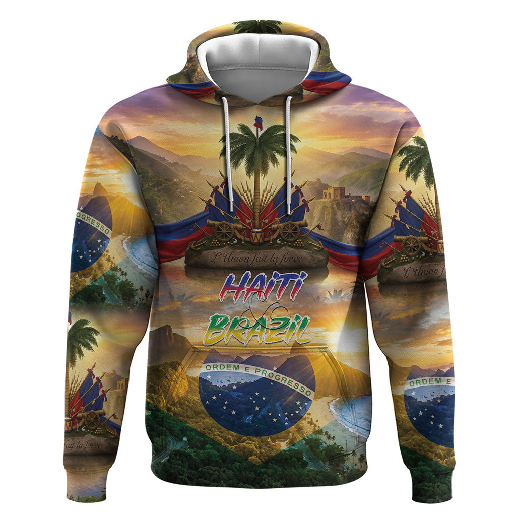Personalized Brazil Haiti Zip Hoodie Heritage Landscape