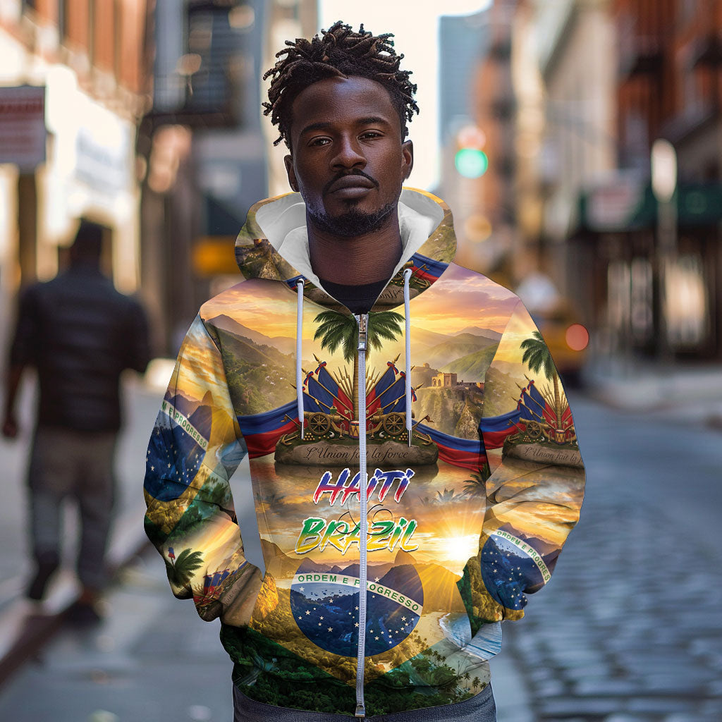 Personalized Brazil Haiti Zip Hoodie Heritage Landscape