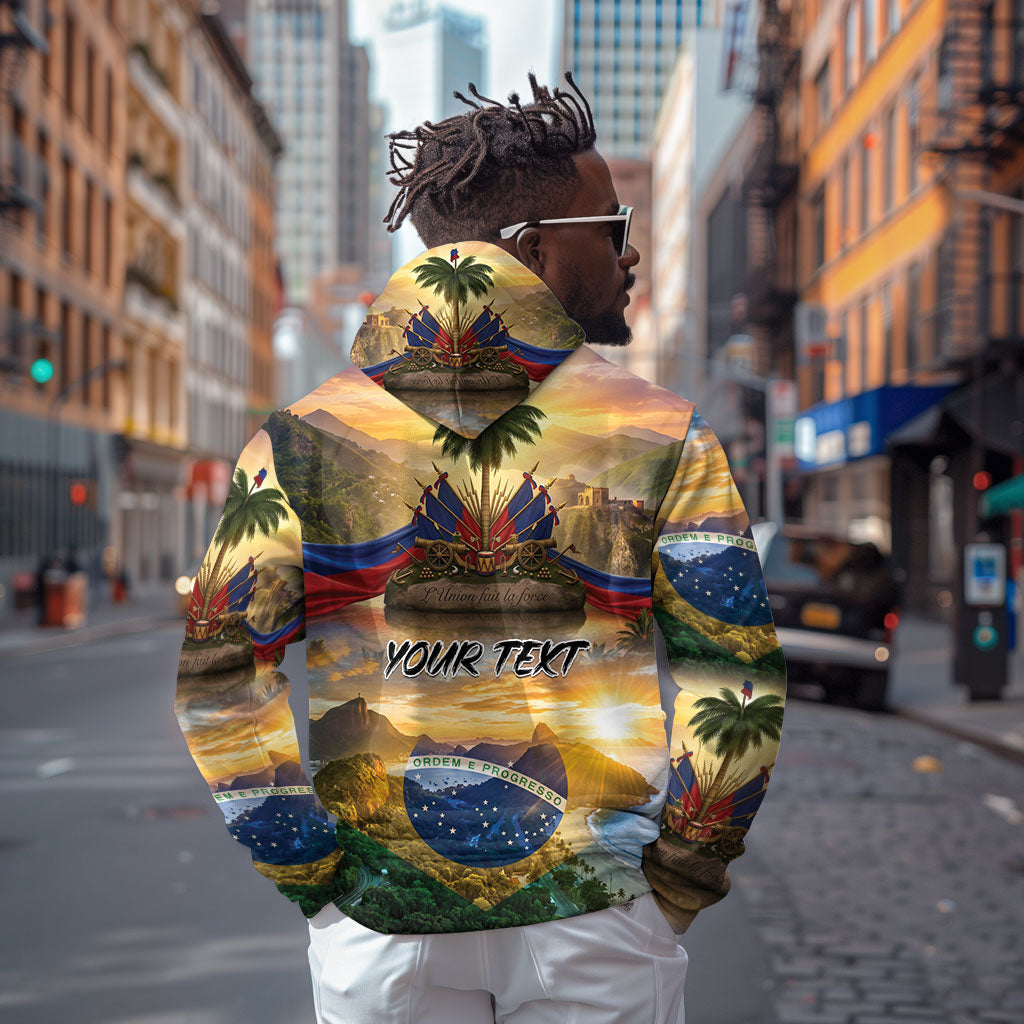 Personalized Brazil Haiti Zip Hoodie Heritage Landscape