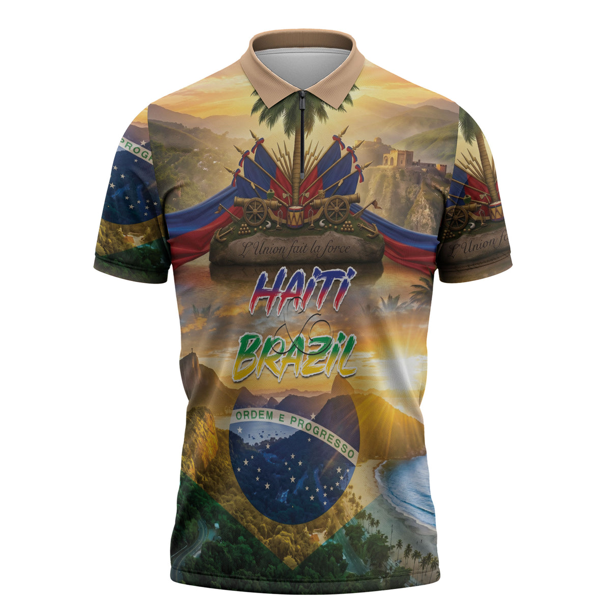 Personalized Brazil Haiti Zipper Polo Shirt Heritage Landscape