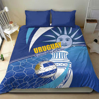 Blue bedding set with Uruguay face and “VAMOS LA CELESTE” print plus soccer ball