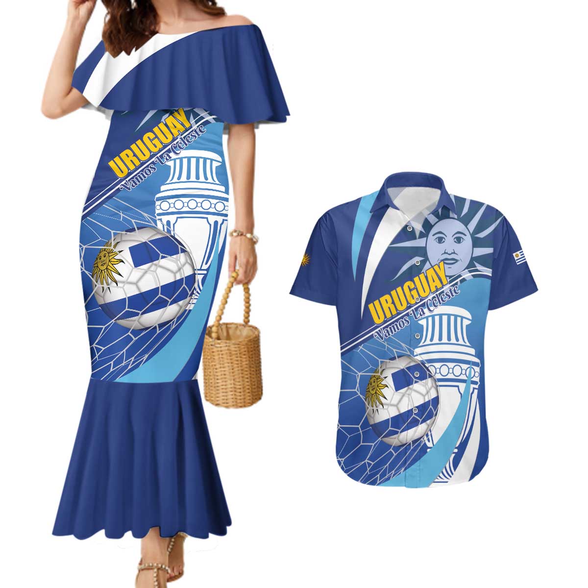 Uruguay 2024 Football Champions Couples Matching Mermaid Dress and Hawaiian Shirt Vamos La Celeste - Wonder Print Shop