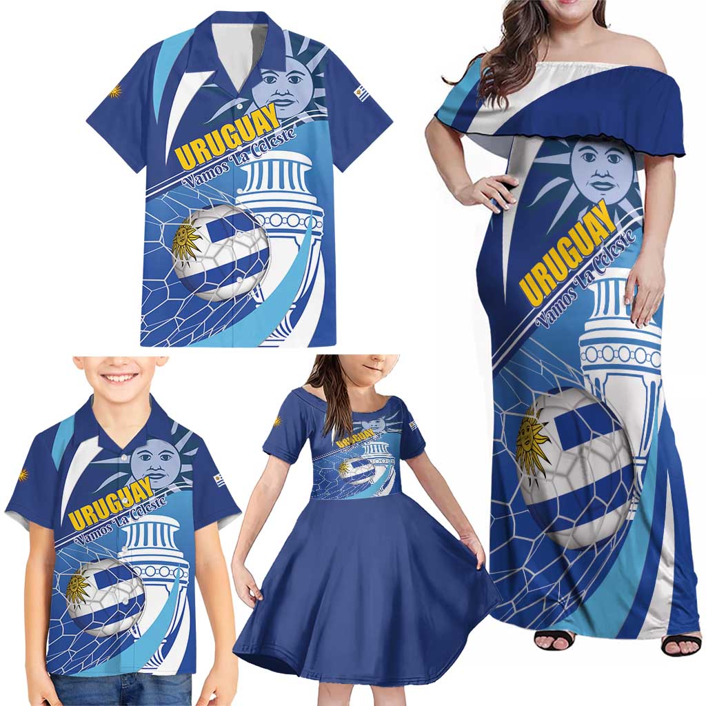 Uruguay 2024 Football Champions Family Matching Off Shoulder Maxi Dress and Hawaiian Shirt Vamos La Celeste - Wonder Print Shop