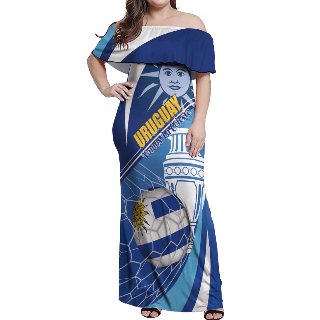 Uruguay 2024 Football Champions Off Shoulder Maxi Dress Vamos La Celeste - Wonder Print Shop