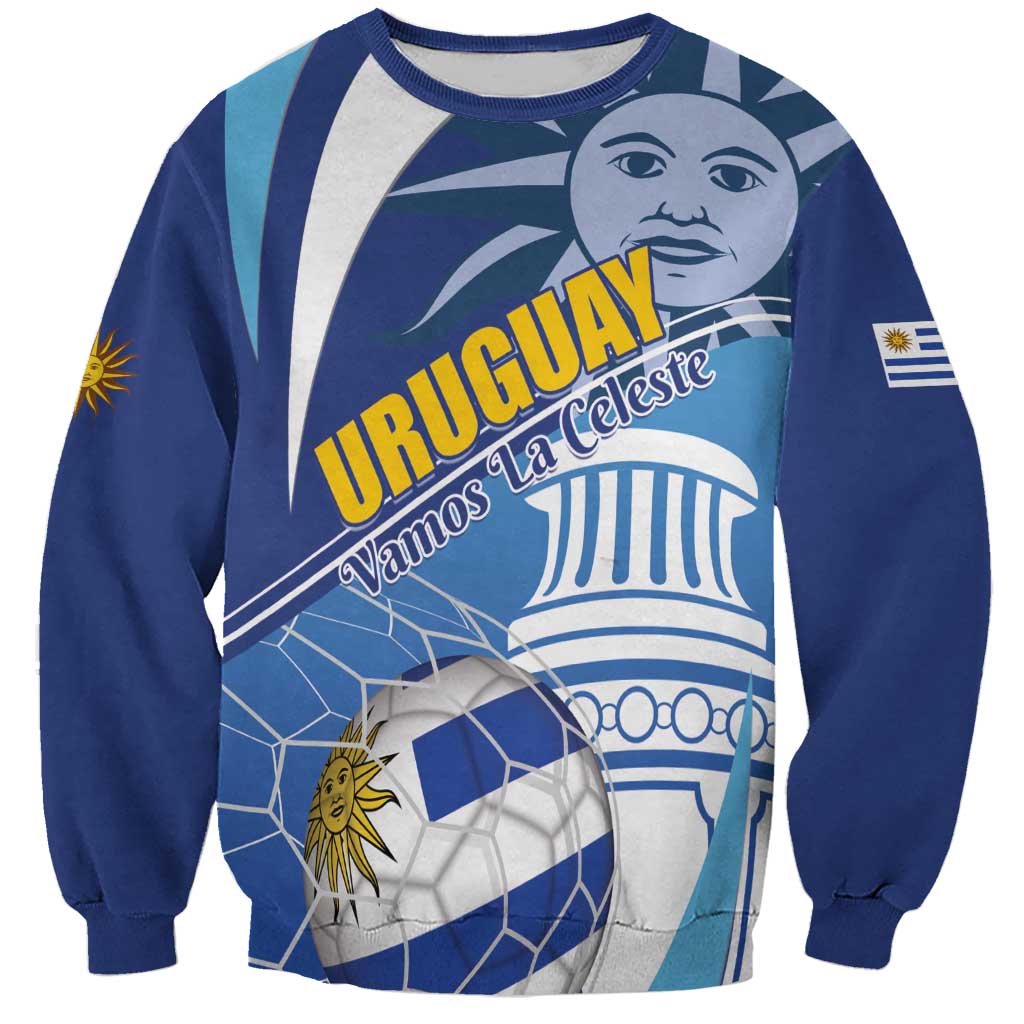 Unisex blue sweatshirt with Uruguay La Celeste graphic, face and soccer ball front