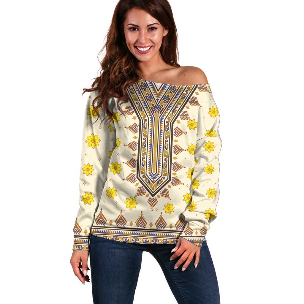 Enkutatash Dashiki Adey Abeba Pattern Off Shoulder Sweater - Wonder Print Shop