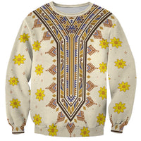 Unisex dashiki pattern sweatshirt with yellow flower and geometric print, crewneck
