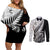 New Zealand Silver Fern Rugby Couples Matching Off Shoulder Short Dress and Long Sleeve Button Shirts Aotearoa Maori Black Version - Wonder Print Shop