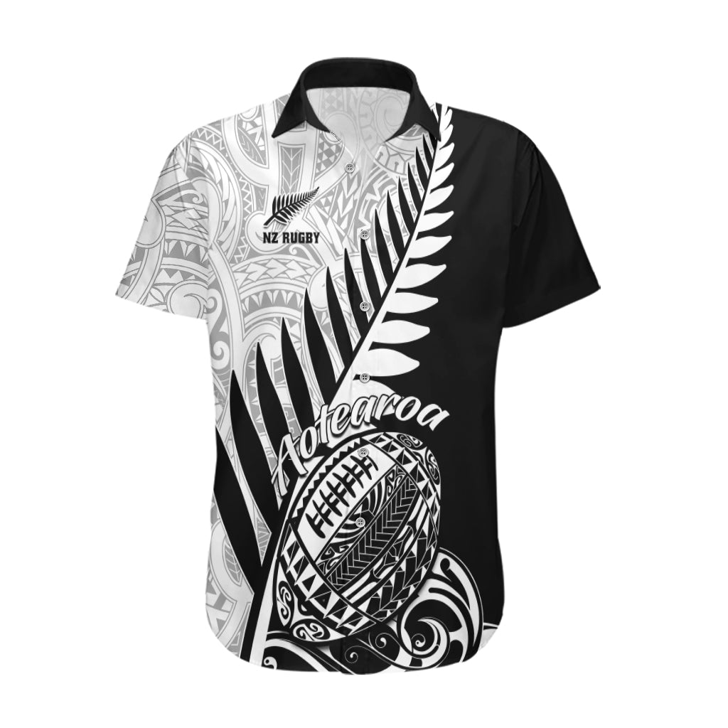 New Zealand Silver Fern Rugby Hawaiian Shirt Aotearoa Maori Black Version - Wonder Print Shop