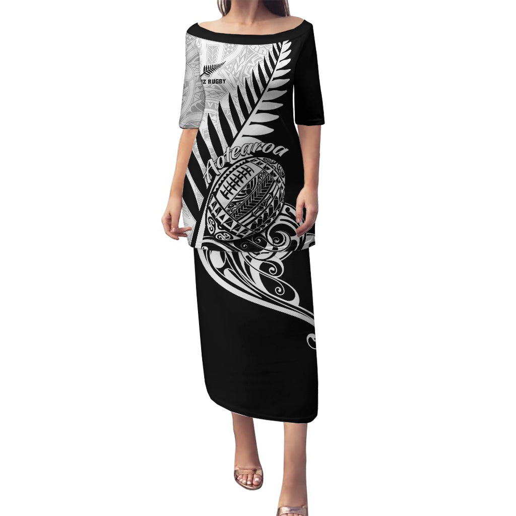 New Zealand Silver Fern Rugby Puletasi Aotearoa Maori Black Version - Wonder Print Shop