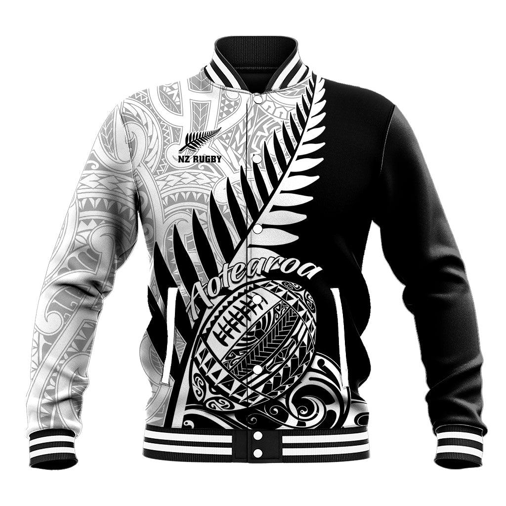 Custom New Zealand Silver Fern Rugby Baseball Jacket Aotearoa Maori Black Version - Wonder Print Shop