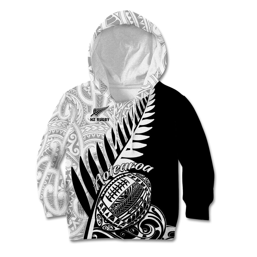 Custom New Zealand Silver Fern Rugby Kid Hoodie Aotearoa Maori Black Version - Wonder Print Shop