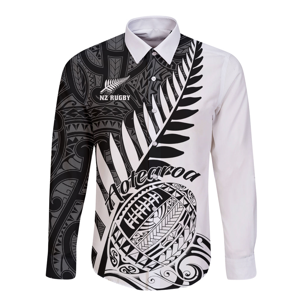 New Zealand Silver Fern Rugby Long Sleeve Button Shirt Aotearoa Maori White Version - Wonder Print Shop