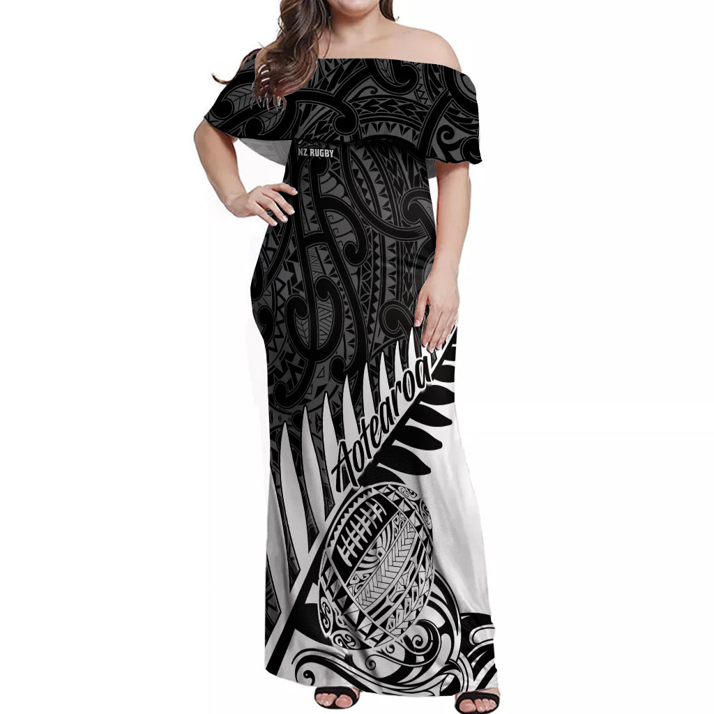 New Zealand Silver Fern Rugby Off Shoulder Maxi Dress Aotearoa Maori White Version - Wonder Print Shop