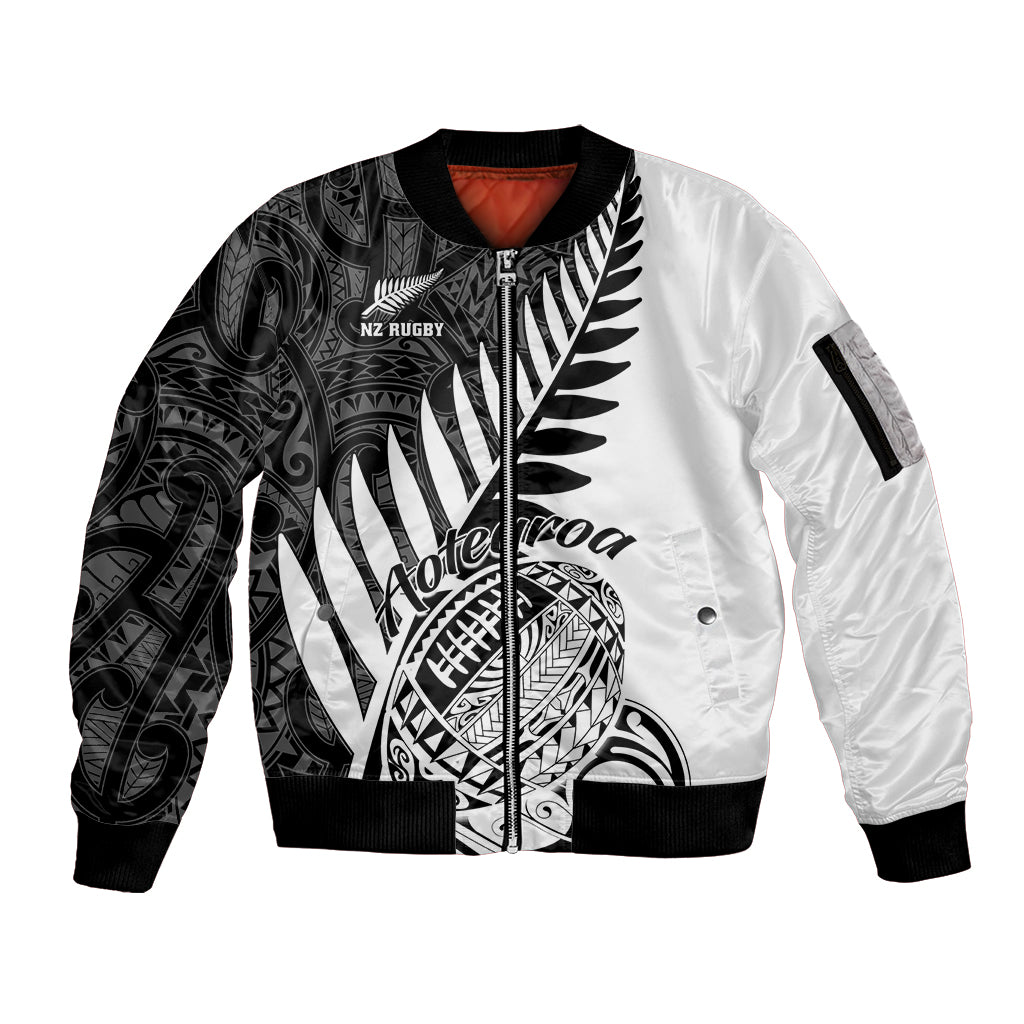 New Zealand Silver Fern Rugby Sleeve Zip Bomber Jacket Aotearoa Maori White Version - Wonder Print Shop