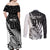 Custom New Zealand Silver Fern Rugby Couples Matching Off Shoulder Maxi Dress and Long Sleeve Button Shirts Aotearoa Maori White Version - Wonder Print Shop