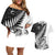 Custom New Zealand Silver Fern Rugby Couples Matching Off Shoulder Short Dress and Hawaiian Shirt Aotearoa Maori White Version - Wonder Print Shop