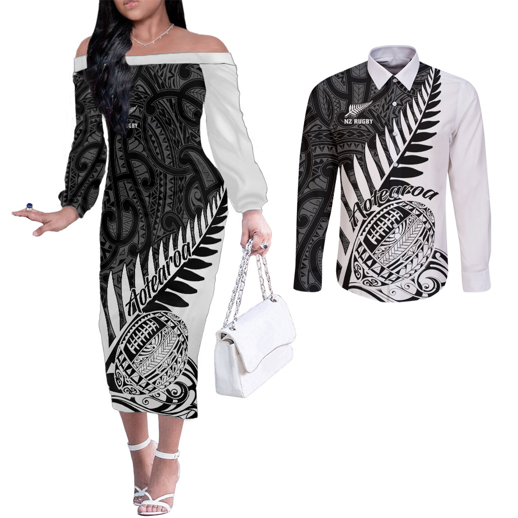 custom-new-zealand-silver-fern-rugby-couples-matching-off-the-shoulder-long-sleeve-dress-and-long-sleeve-button-shirts-aotearoa-maori-white-version