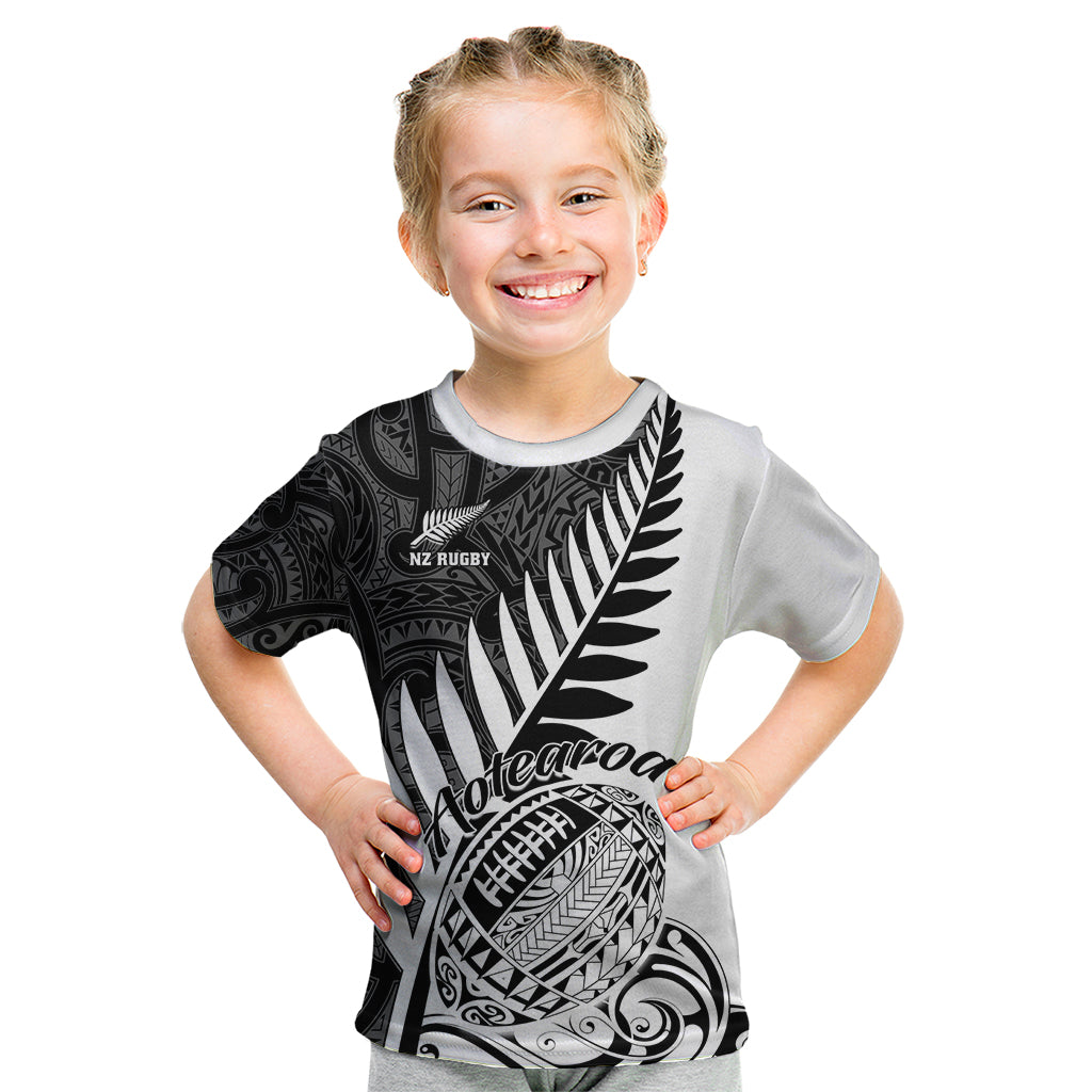 Custom New Zealand Silver Fern Rugby Kid T Shirt Aotearoa Maori White Version - Wonder Print Shop