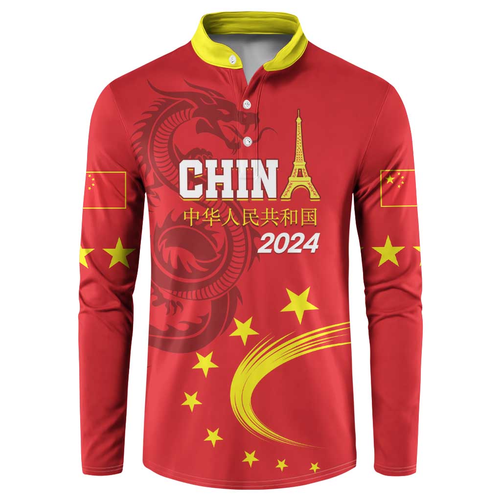 Custom China 2024 Button Sweatshirt Chinese Dragon Yellow Star - Wonder Print Shop