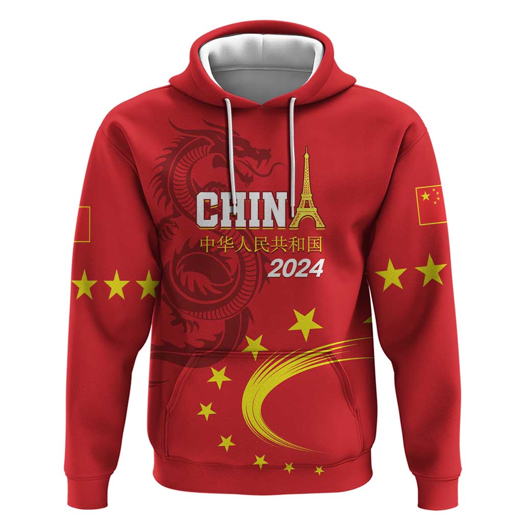 Custom China 2024 Hoodie Chinese Dragon Yellow Star - Wonder Print Shop