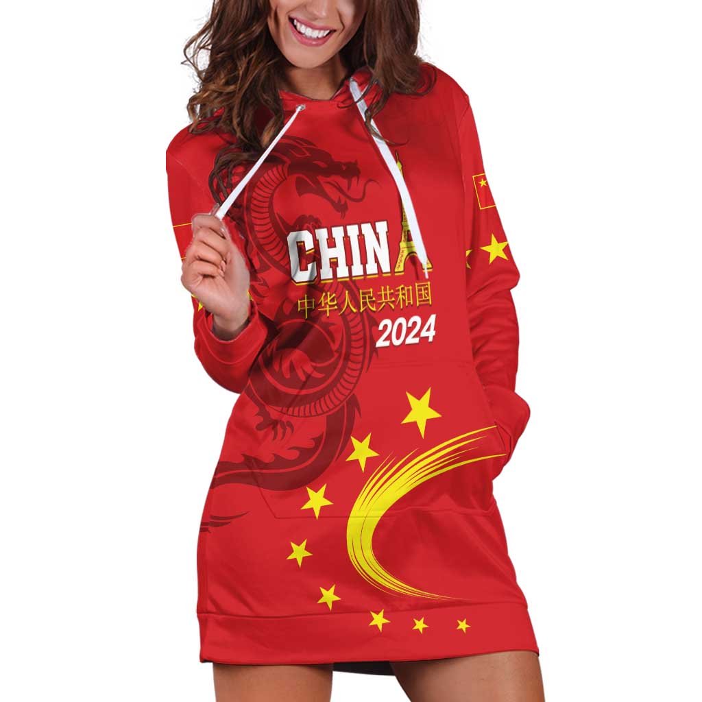 Custom China 2024 Hoodie Dress Chinese Dragon Yellow Star - Wonder Print Shop