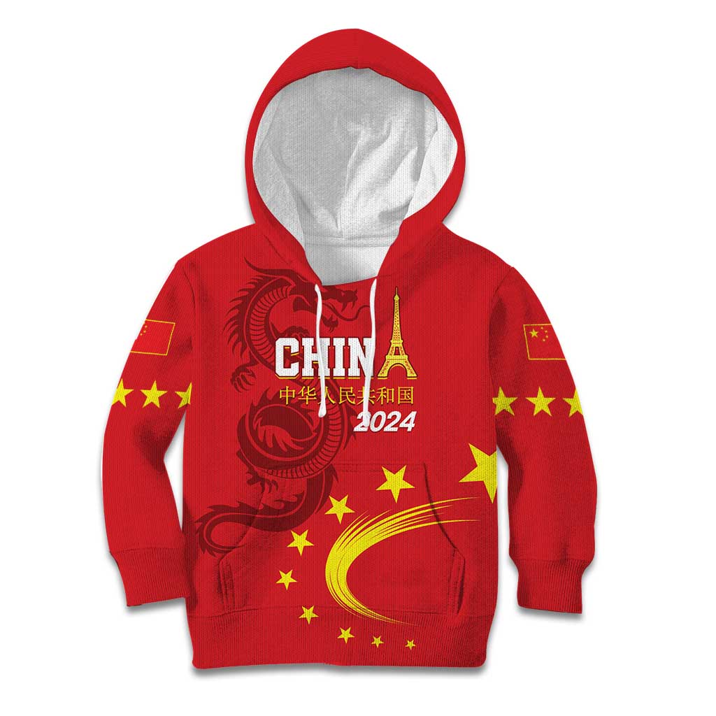 Custom China 2024 Kid Hoodie Chinese Dragon Yellow Star - Wonder Print Shop