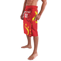 Red dragon swim sarong with yellow star graphic, drawstring waist, knee length