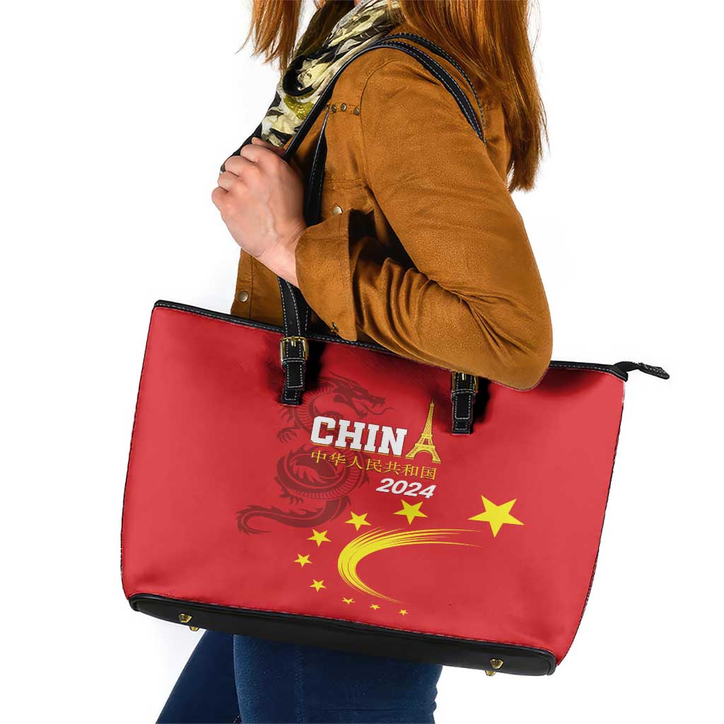 Custom China 2024 Leather Tote Bag Chinese Dragon Yellow Star