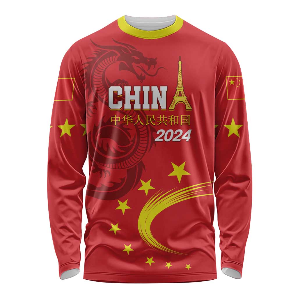 Custom China 2024 Long Sleeve Shirt Chinese Dragon Yellow Star - Wonder Print Shop