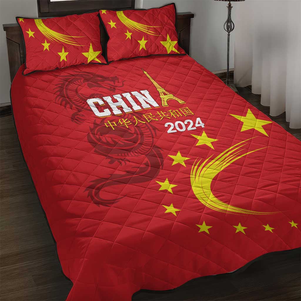 Custom China 2024 Quilt Bed Set Chinese Dragon Yellow Star - Wonder Print Shop