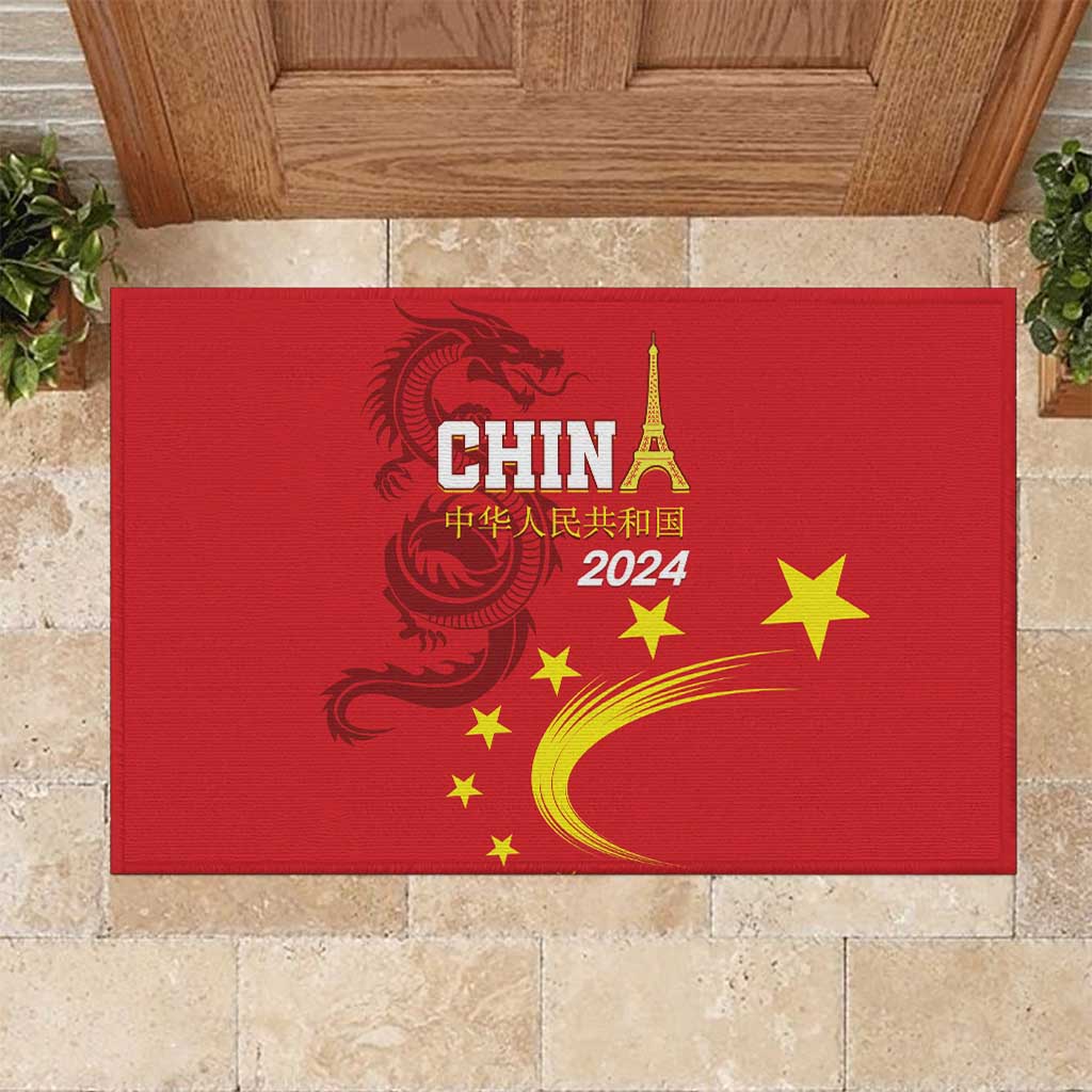 Custom China 2024 Rubber Doormat Chinese Dragon Yellow Star - Wonder Print Shop