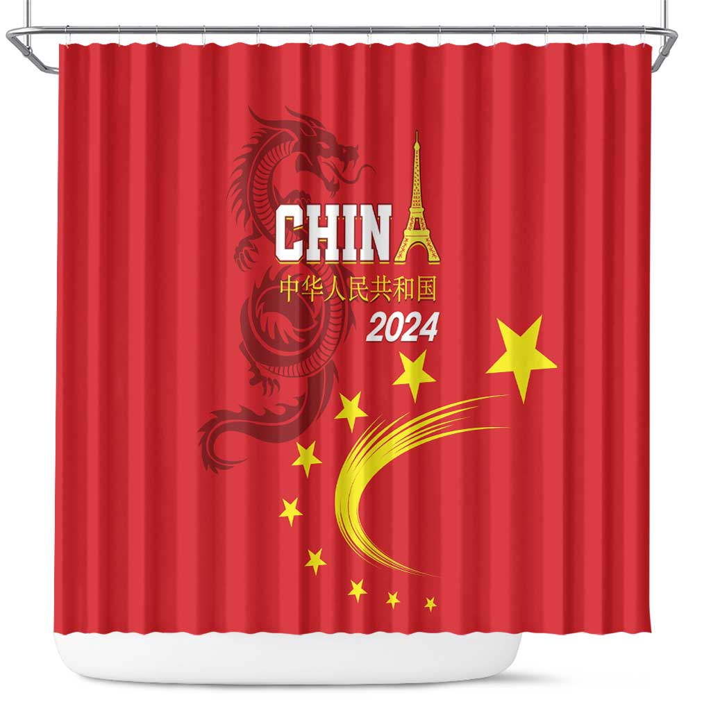 Custom China 2024 Shower Curtain Chinese Dragon Yellow Star