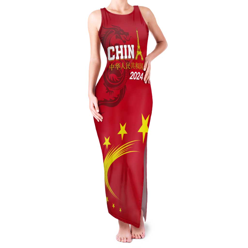 Custom China 2024 Tank Maxi Dress Chinese Dragon Yellow Star - Wonder Print Shop