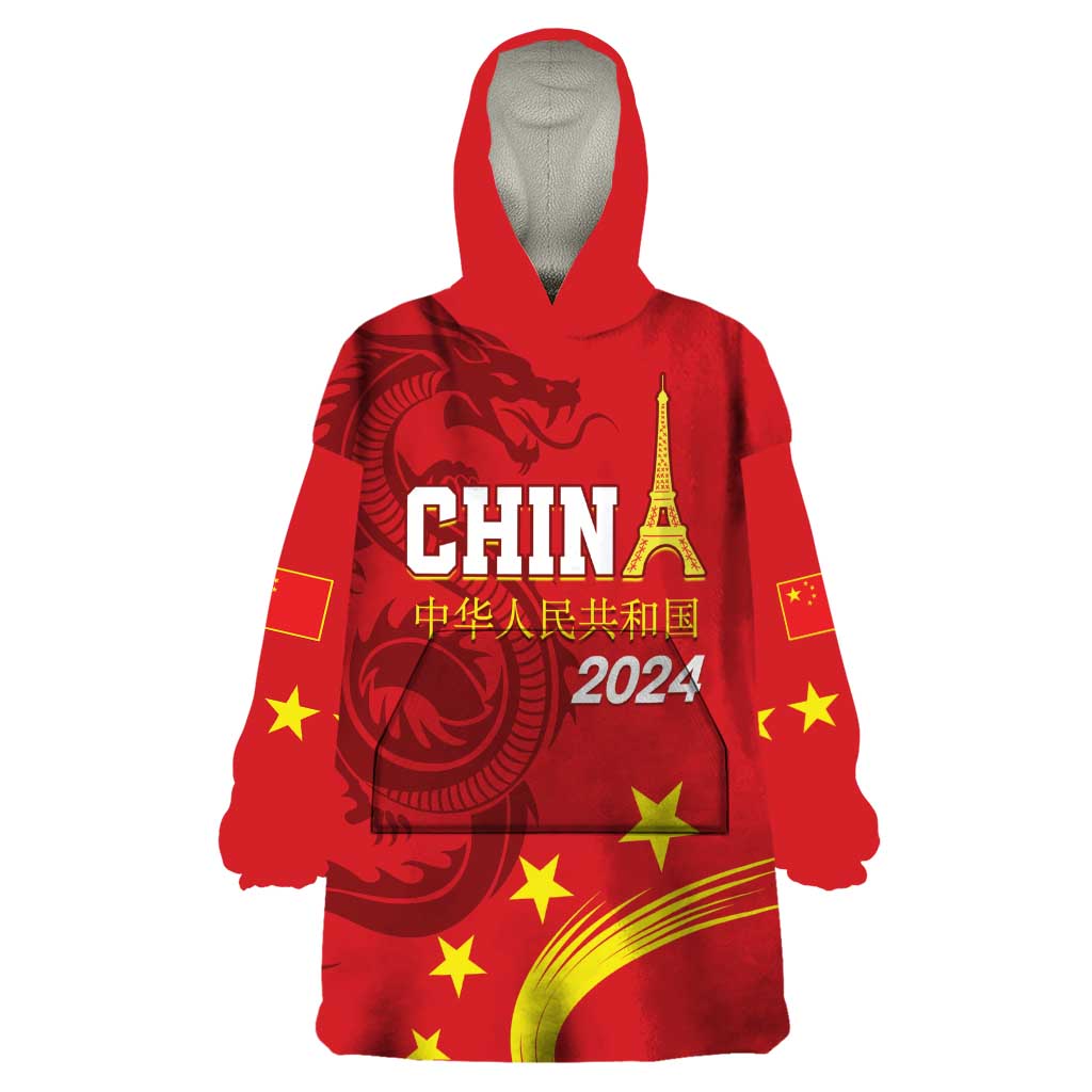 Custom China 2024 Wearable Blanket Hoodie Chinese Dragon Yellow Star - Wonder Print Shop