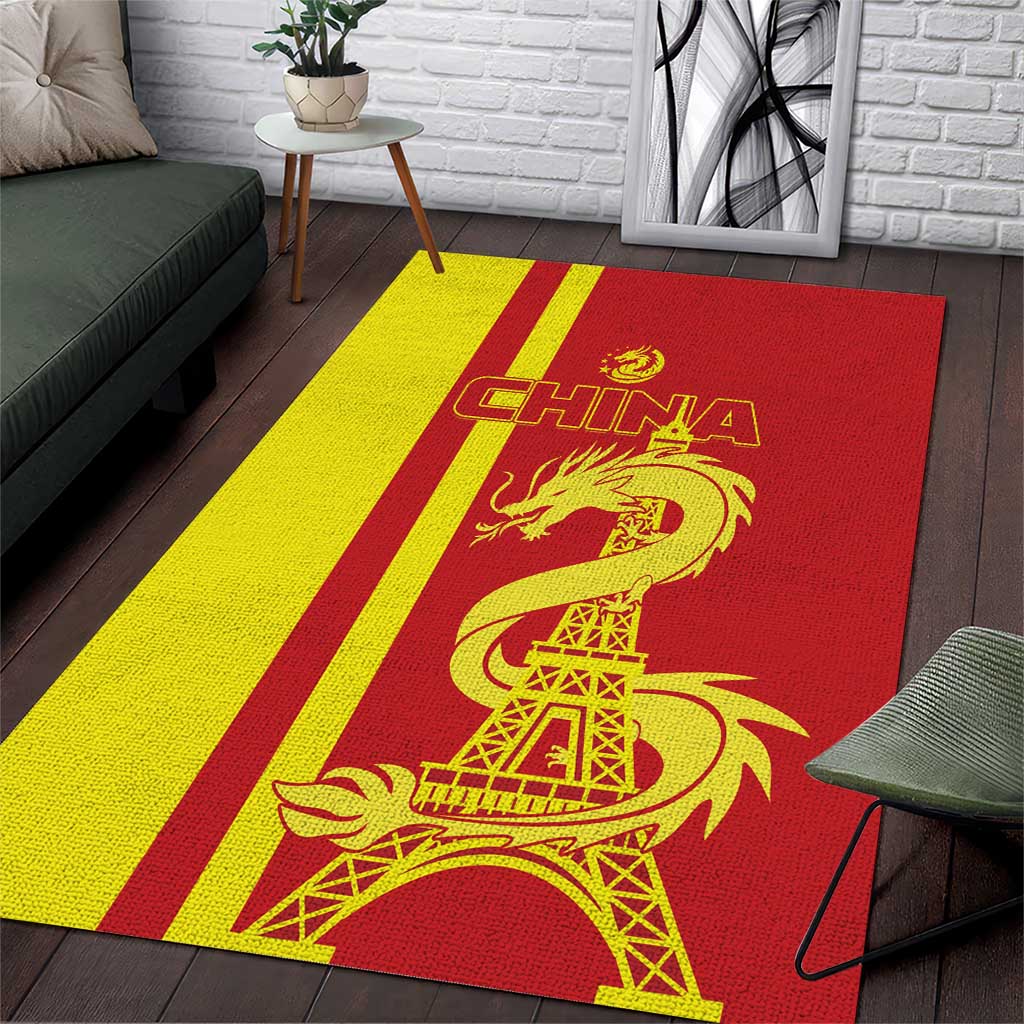 Custom China Area Rug Chinese Dragon With Eiffel Tower - Wonder Print Shop