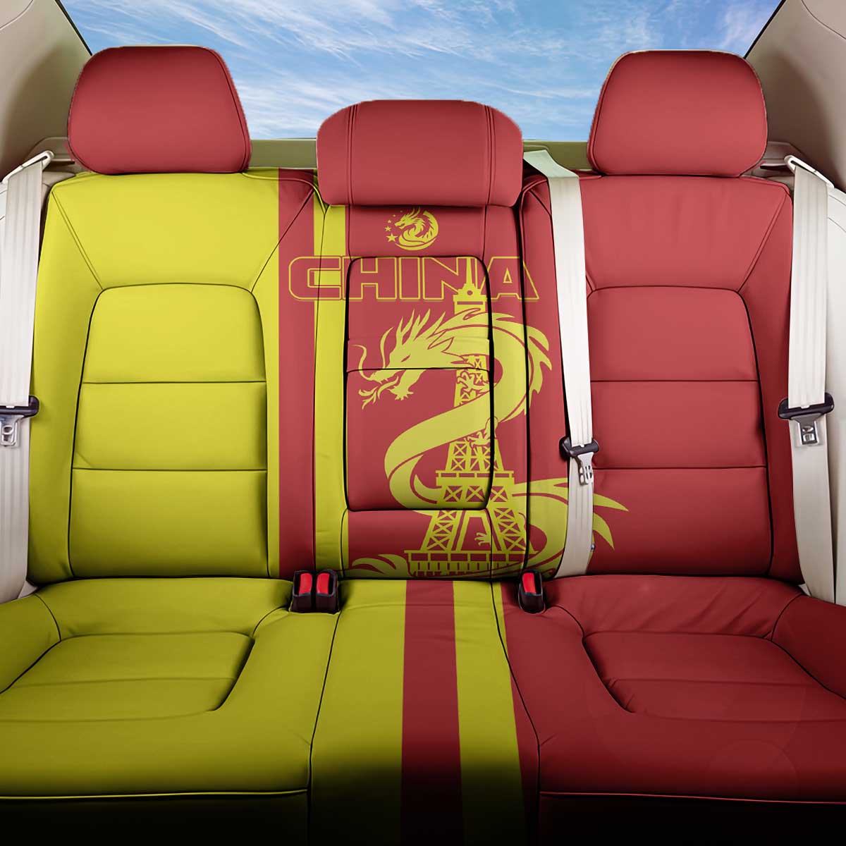 Custom China Back Car Seat Cover Chinese Dragon With Eiffel Tower - Wonder Print Shop