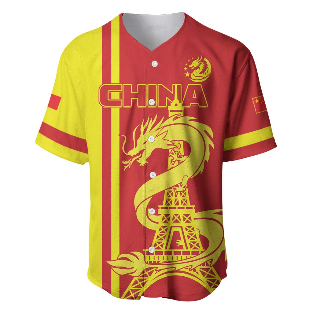 Custom China Baseball Jersey Chinese Dragon With Eiffel Tower - Wonder Print Shop