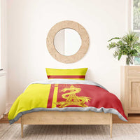Red and yellow duvet and pillow set with CHINA dragon and Eiffel Tower graphic