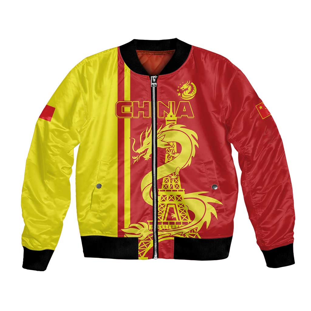 Custom China Bomber Jacket Chinese Dragon With Eiffel Tower - Wonder Print Shop