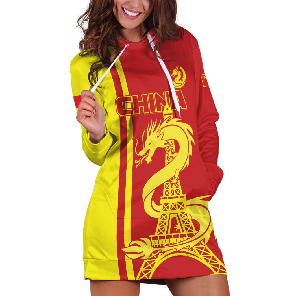 Custom China Hoodie Dress Chinese Dragon With Eiffel Tower - Wonder Print Shop