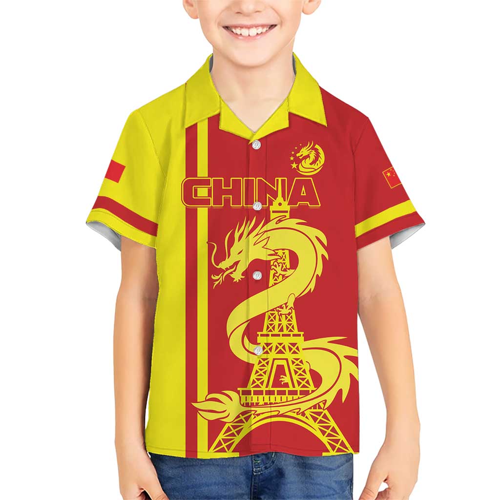 Custom China Kid Hawaiian Shirt Chinese Dragon With Eiffel Tower - Wonder Print Shop